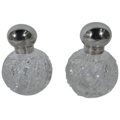 Pair of Antique English Edwardian Sterling Silver and Glass Perfumes