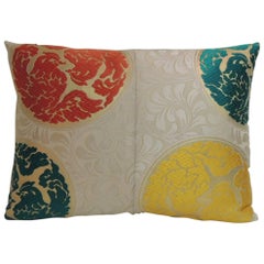 Vintage Japanese Orange Silk Circle Medallions Bolster Decorative Pillow