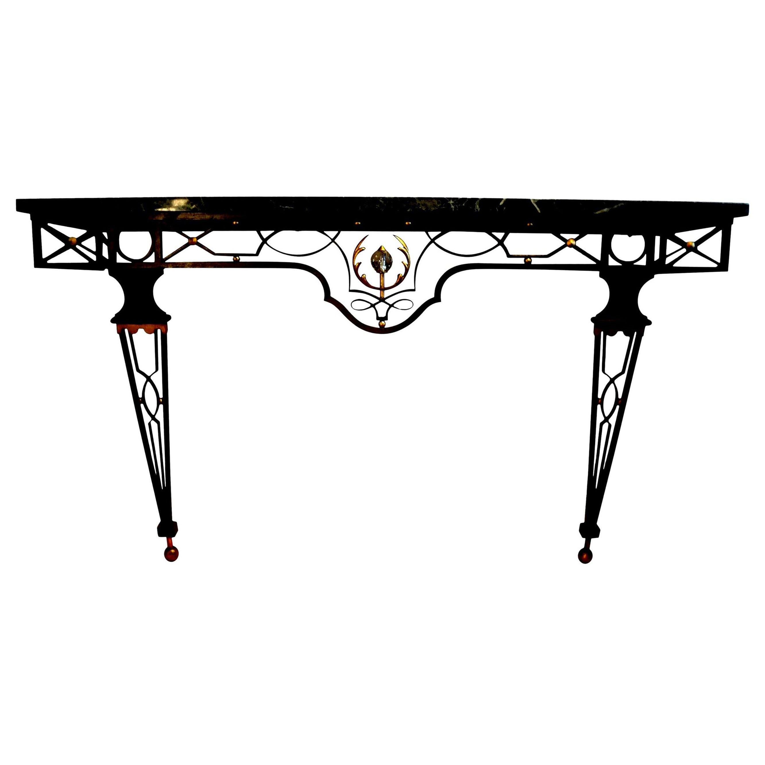 French Neoclassical Style Wrought Iron Console Table After Gilbert Poillerat