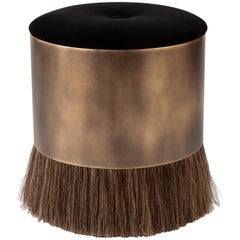 Contemporary 'Thing 4' Stool Ottoman with Antique Brass and Horse Hair by Konekt