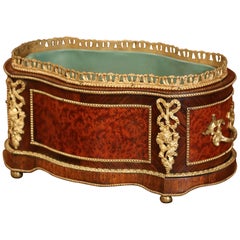 19th Century French Napoleon III Bowed Rosewood Jardinière with Bronze Mounts