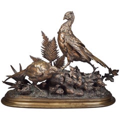 French Bronze Group of 'Pheasants' by Paul-Edouard Delabrierre