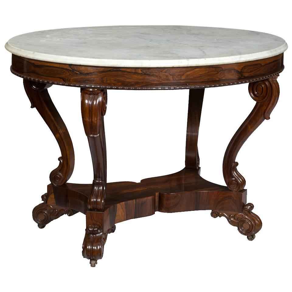 Rosewood Classical Center Table with Original Marble Top, Boston, circa 1840