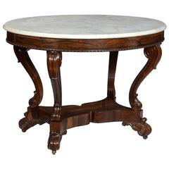 Rosewood Classical Center Table with Original Marble Top, Boston, circa 1840