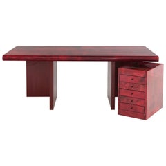 Big Italian Vintage in Red Vellum with Drawers by Tura, circa 1970