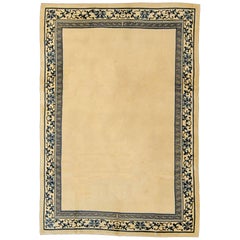 Peking Vintage Carpet Hand-Knotted Cream Edge Blue Ming Dynasty Empty Field