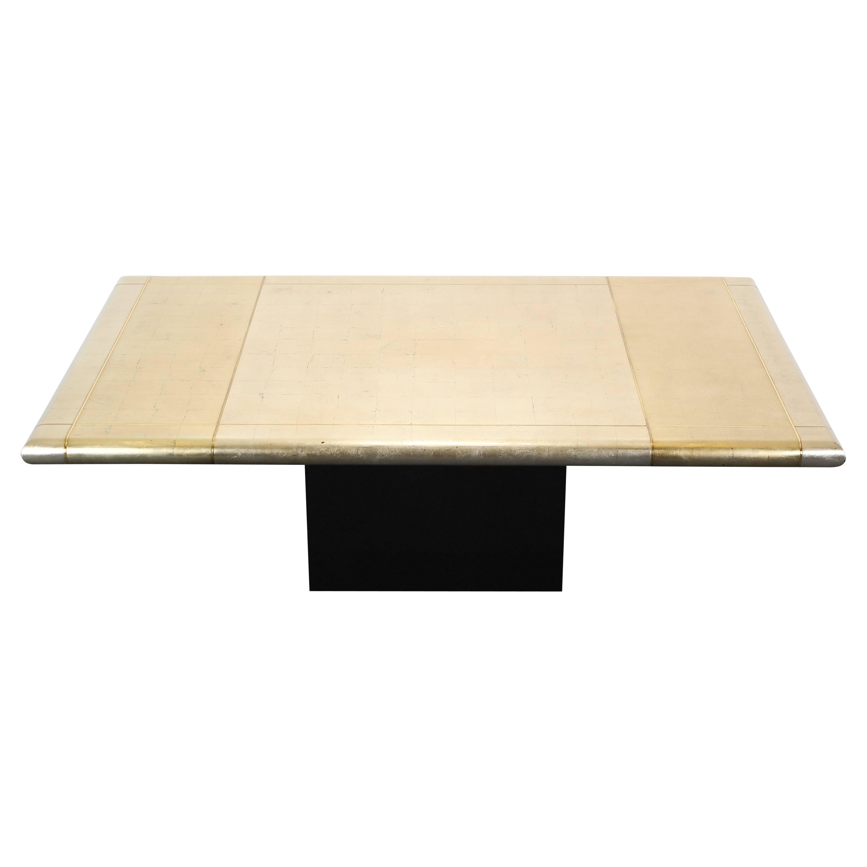 Custom Karl Springer Style Gold Leaf Dining Table, 1988 For Sale
