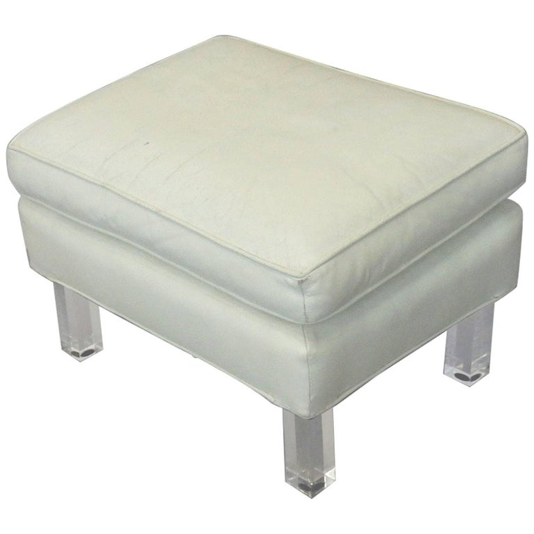 Springer Era 1970s White Leather Ottoman On Lucite Legs For At Springer Era 1970s White Leather Ottoman On Lucite Legs For