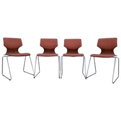 Adam Stegner Plywood and Chrome Stacking Dining Chairs