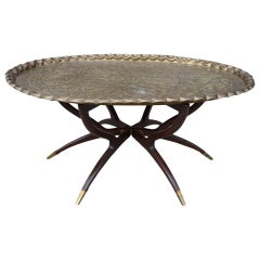 Large Vintage Brass Tray Coffee Table on Midcentury Folding Base