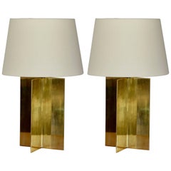 Pair of 'Croisillon' Solid Brass and Parchment Lamps by Design Frères