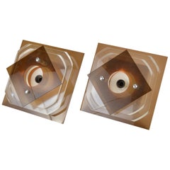 Pair of Vintage Geometrical Plexiglass Wall Lights 1970s