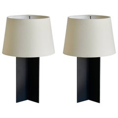 Pair of 'Croisillon' Matte Black Steel and Parchment Lamps by Design Frères