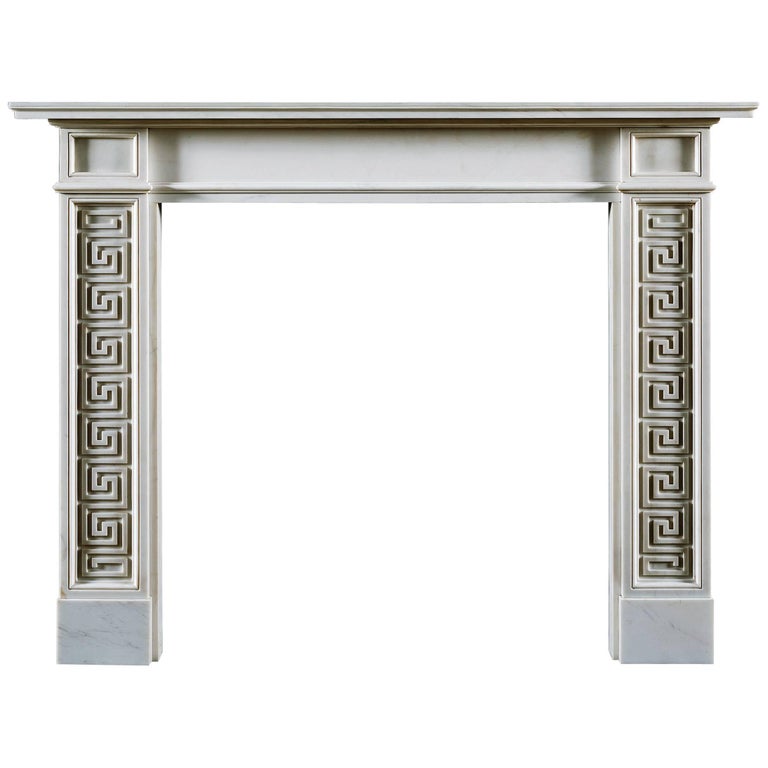 Jamb Pocock Regency Style Fireplace in White Statuary Marble For Sale