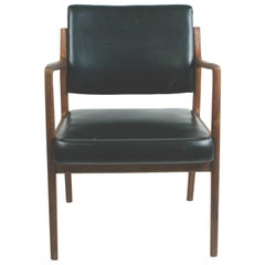 Scandinavian Modern Teak and Black Leatherette Armchair by K. E. Ekselius