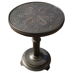 Antique and Unique Arts & Crafts Embossed Brass Table with Stylized Owl Feet