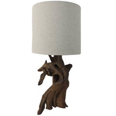 CLOSE OUT SALE: Vintage Cypress Tree Branch Table Lamp with Natural Linen Shade
