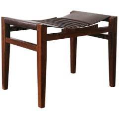 21st Century Luzio Slung Leather Stool in Argentine Rosewood with Cording