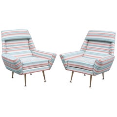 Pair of 1950s Italian Armchairs Reupholstered in Villa Nova Fabric