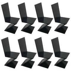 Eight Blackened Zig Zag Chairs after Gerrit Rietveld