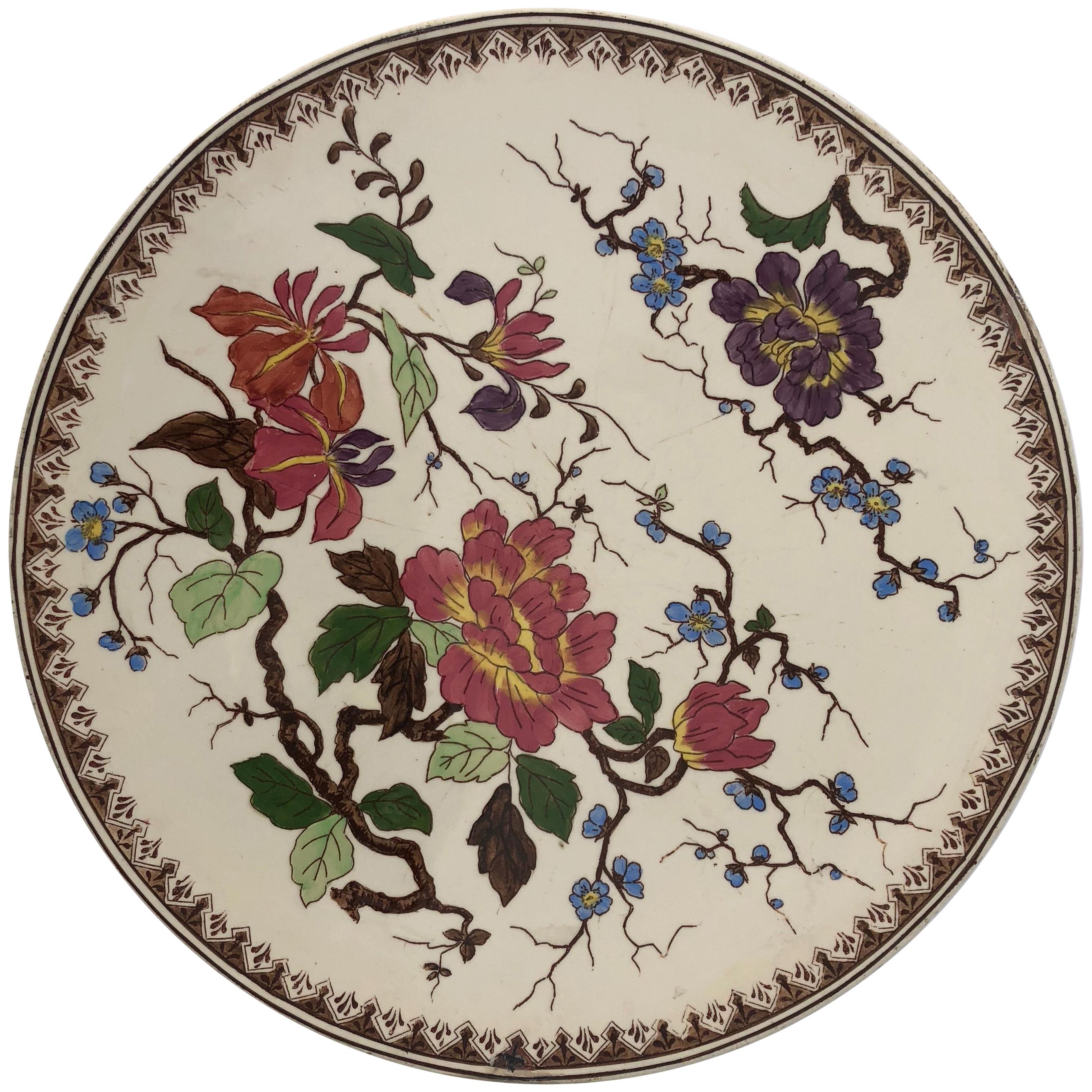 Round Hand Painted Porcelain Imari Platter with Floral Motif For Sale