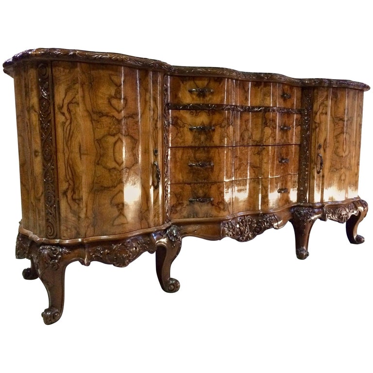 Walnut Sideboard Credenza, Monte Negro Black Marble Base, Dolmen