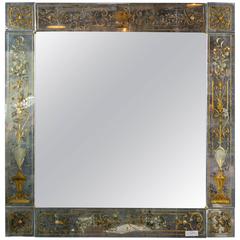Spectacular Mirror by Jansen, Verne Eglomisé Decorated
