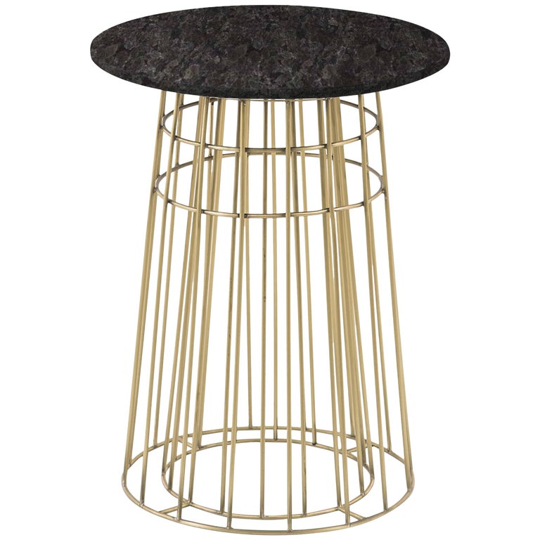 Contemporary Side Table or Tray Table in Brass and Black Granite For