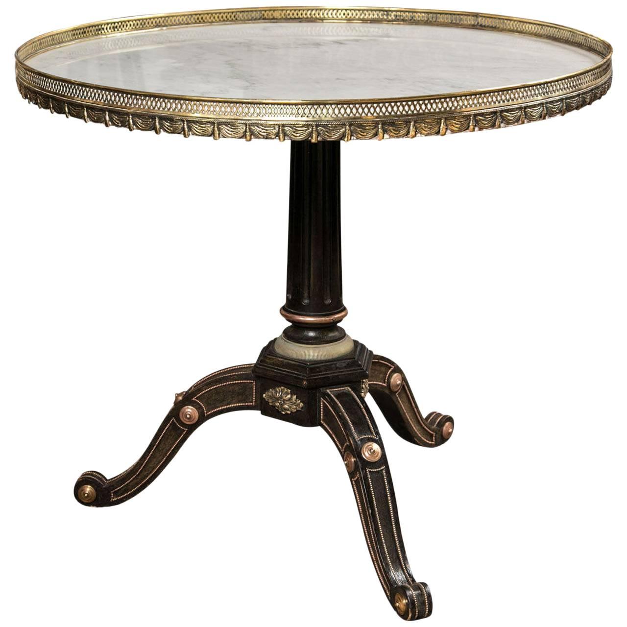 Russian Neoclassical Style Ebonized Centre Marble Top Table by Maison Jansen For Sale
