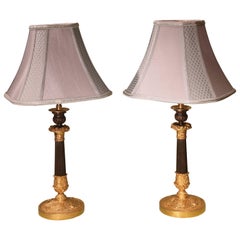 Pair of Early 19th Century Bronze and Ormolu Candlestick Lamps