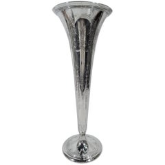 Tall Art Deco Sterling Silver Trumpet Vase by Tiffany