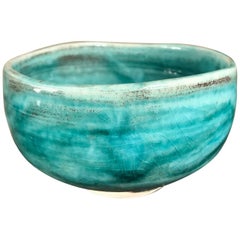 Japanese Fine Rich Sea Blue "Impressionist" Tea Bowl, Hand-Built and Hand Glazed