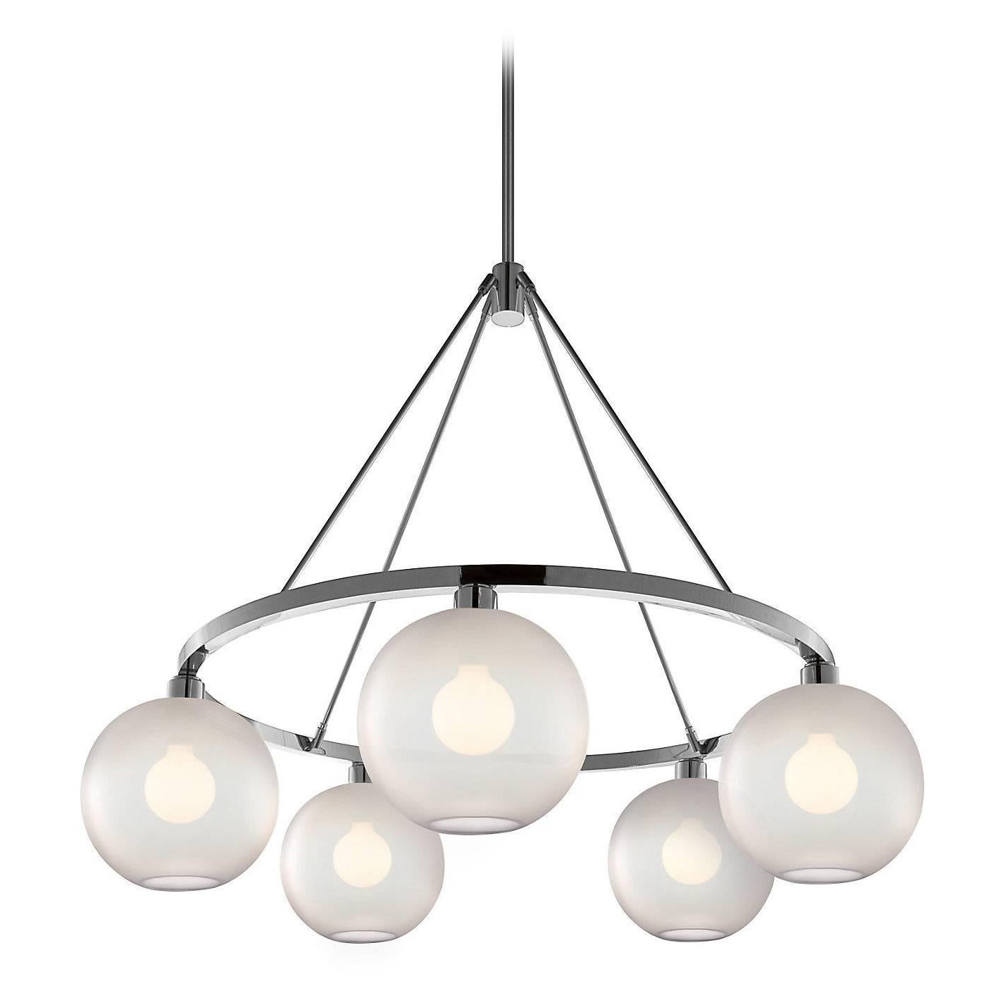 Solitaire Opaline Handblown Modern Glass Polished Aluminum Chandelier For Sale