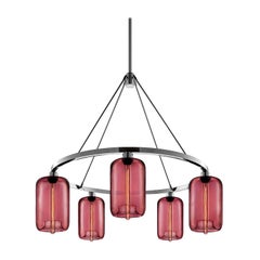 Pod Plum, mundgeblasene moderne Glas-Kronleuchterleuchterleuchterleuchte aus poliertem Nickel