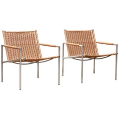 Set of Two Rattan SZ01 Dutch Designer Armchairs by Martin Visser for Spectrum