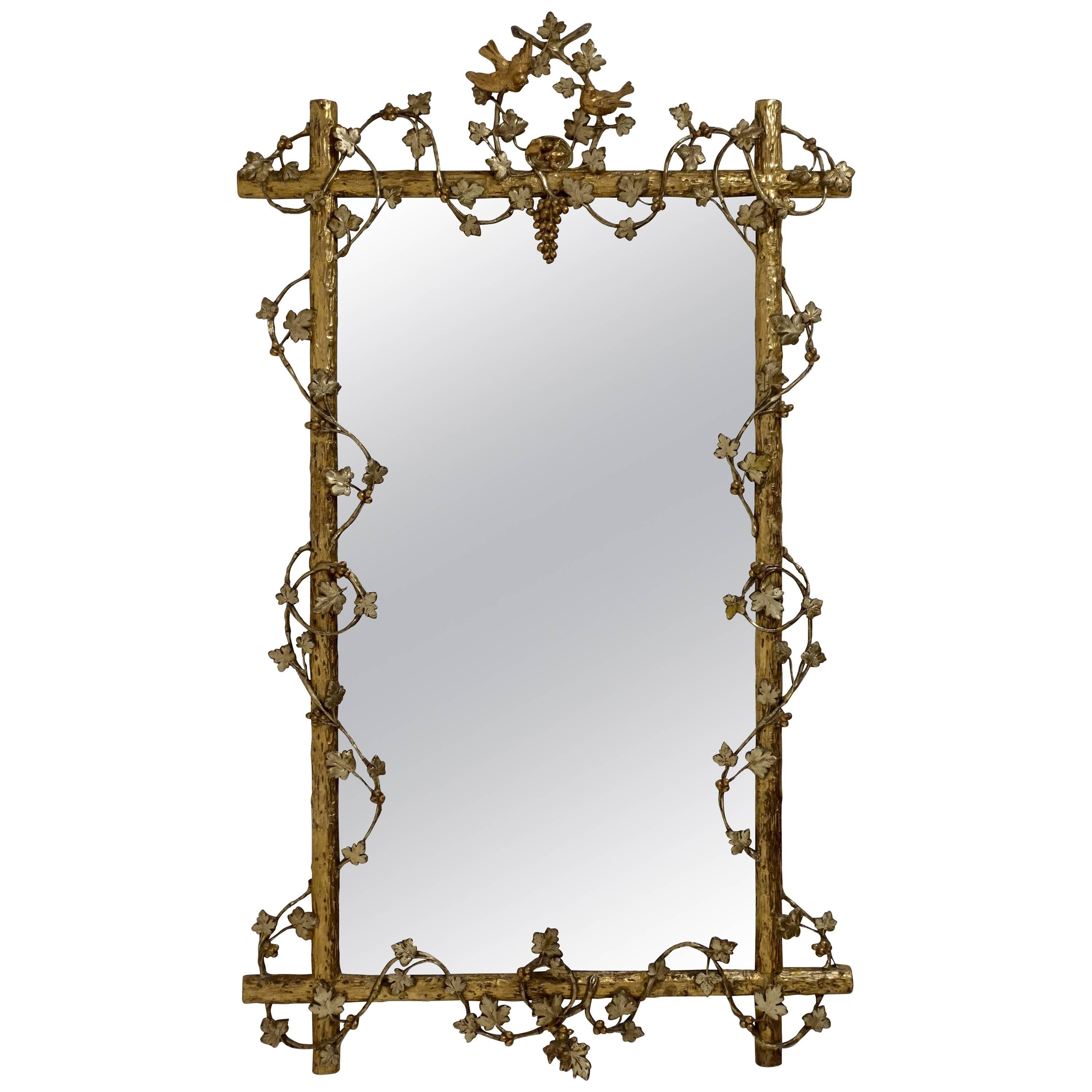 Monumental Mid Century Wall Mirror With Asian Motif Border For Sale Monumental Mid Century Wall Mirror With Asian Motif Border For Sale