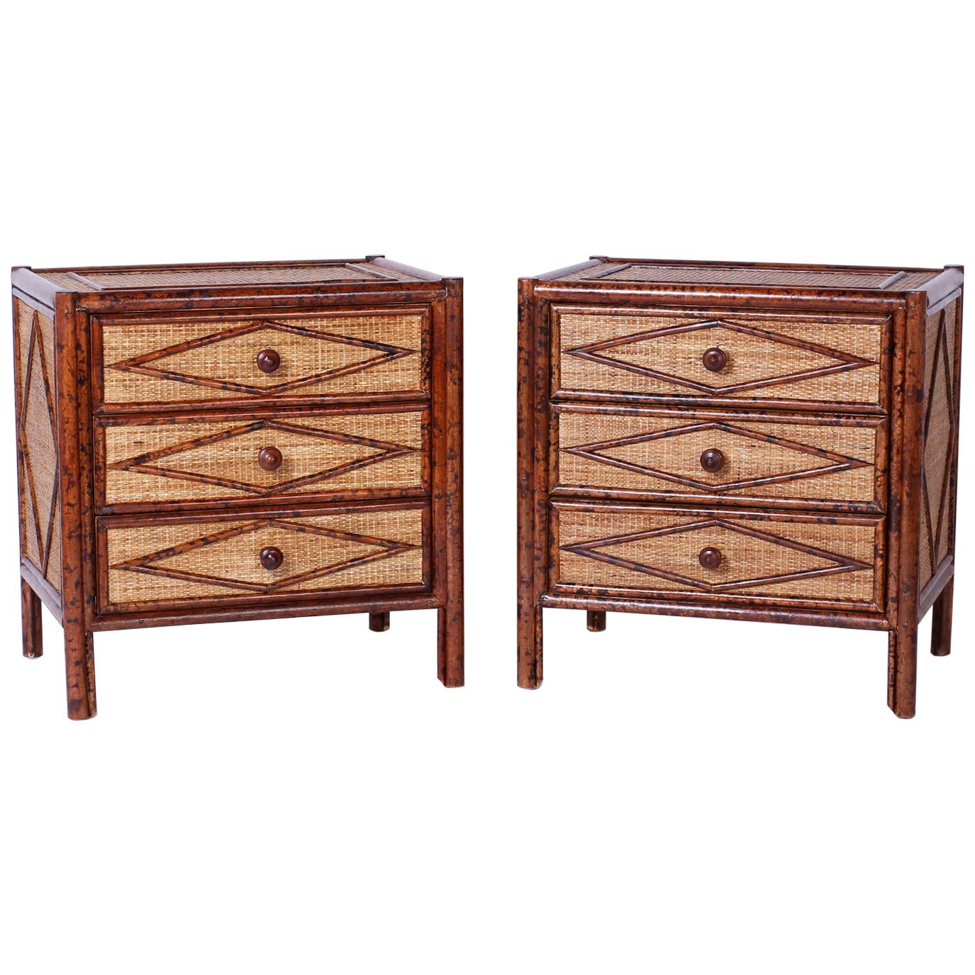 Pair of Midcentury Faux Bamboo Nightstands or Chests