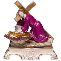 Old Paris Porcelain Figure, Antique Vieux, Christ Holy Water Font
