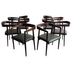Set of Ten ‘10’ Dining Chairs in Rosewood with Curved Back and Upholstered Seat