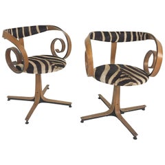 George Mulhauser for Plycraft Sultana Chairs Restored in Zebra Hide, Pair
