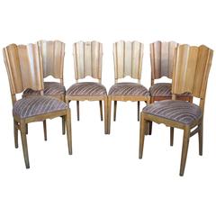 Set of Six Linen Fold Oak Side Chairs