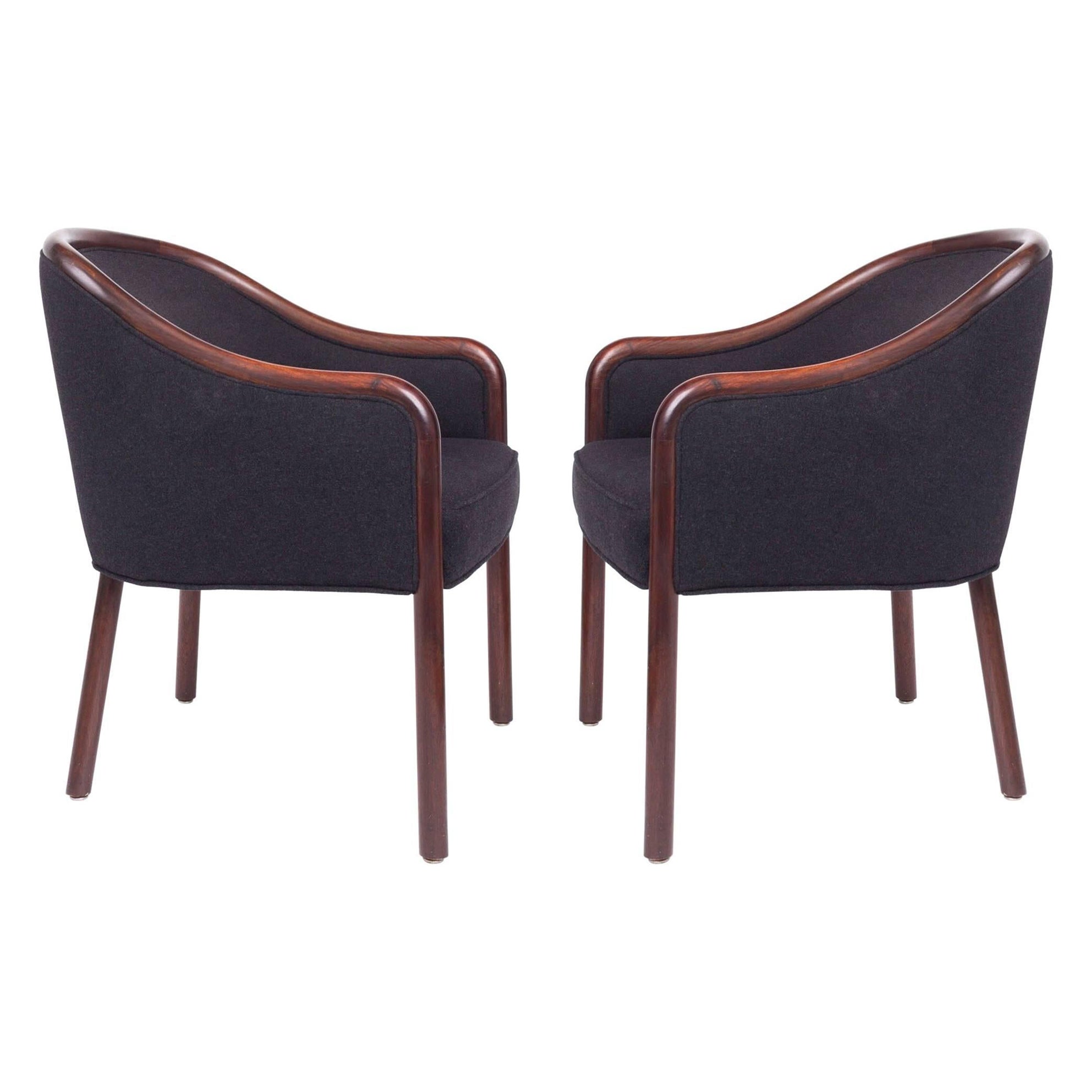 Pair of Shapely Upholstered Bentwood Club Chairs by Ward Bennett, 1960s