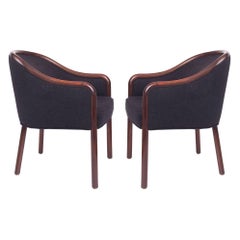 Pair of Shapely Upholstered Bentwood Club Chairs by Ward Bennett, 1960s