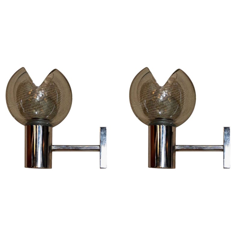 Pair of Seguso Grey Glass Sconces For Sale