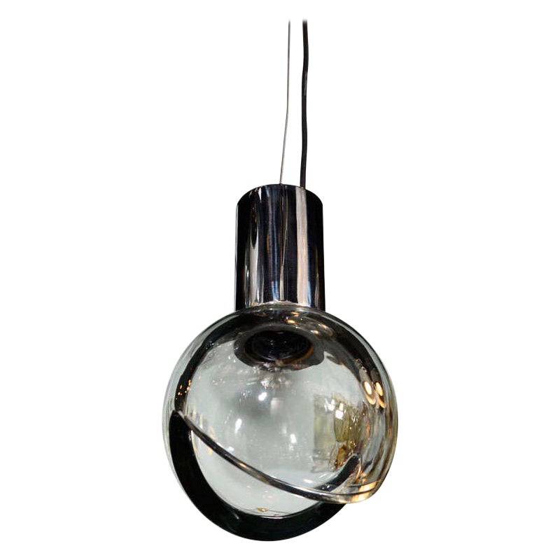 Lampe à suspension globe en verre gris Seguso en vente