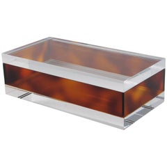 1970s Modernist Clear and Tortoiseshell Lucite Long Decorative Box