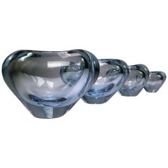 Set of Holmegaard Danish Modern Heart Shaped Light Blue Art Glass Vases, 1961