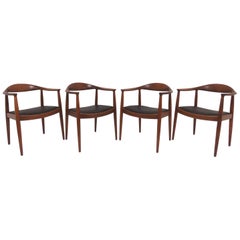 Set of Four Hans Wegner Danish Teak Round "The Chairs" for Johannes Hansen
