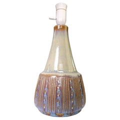 Danish Modern Soholm Handmade Olive Green, Blue, Brown Ceramic Table Lamp, 1960s