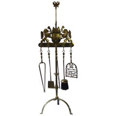 Magnificent Dutch Polished Brass Fireplace Tool Set